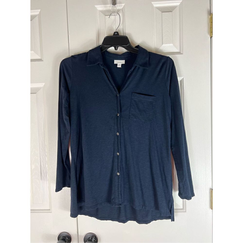 J Jill Womens Navy Button Up Blouse Size Small